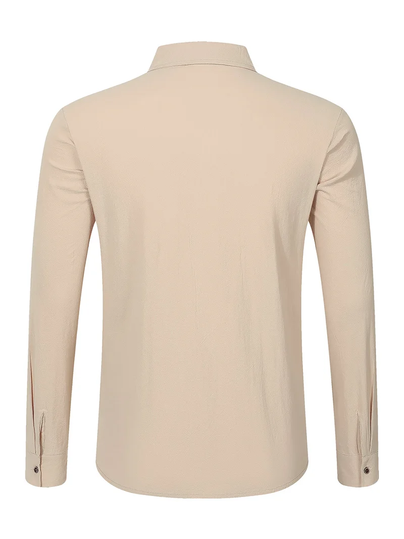 Men Spring Autumn Solid Color Linen Cardigan Lapel Collar Long Sleeve Shirt S0b8148d45b814cffbd2c64eedece05a9w