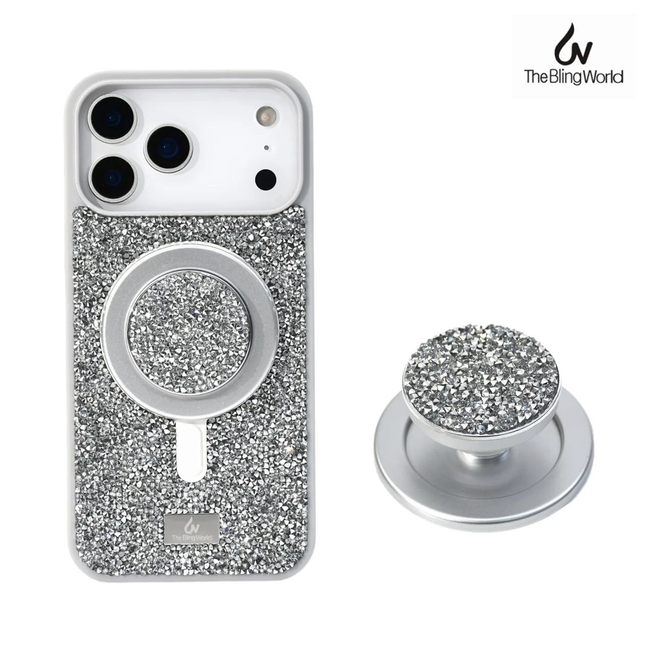 

The Bling World For IPhone 17 16 15 14 13 Pro Max Diamond Crystal Case Magsafe Charging With Magnetic 3D Rhinestone Airbag Stand