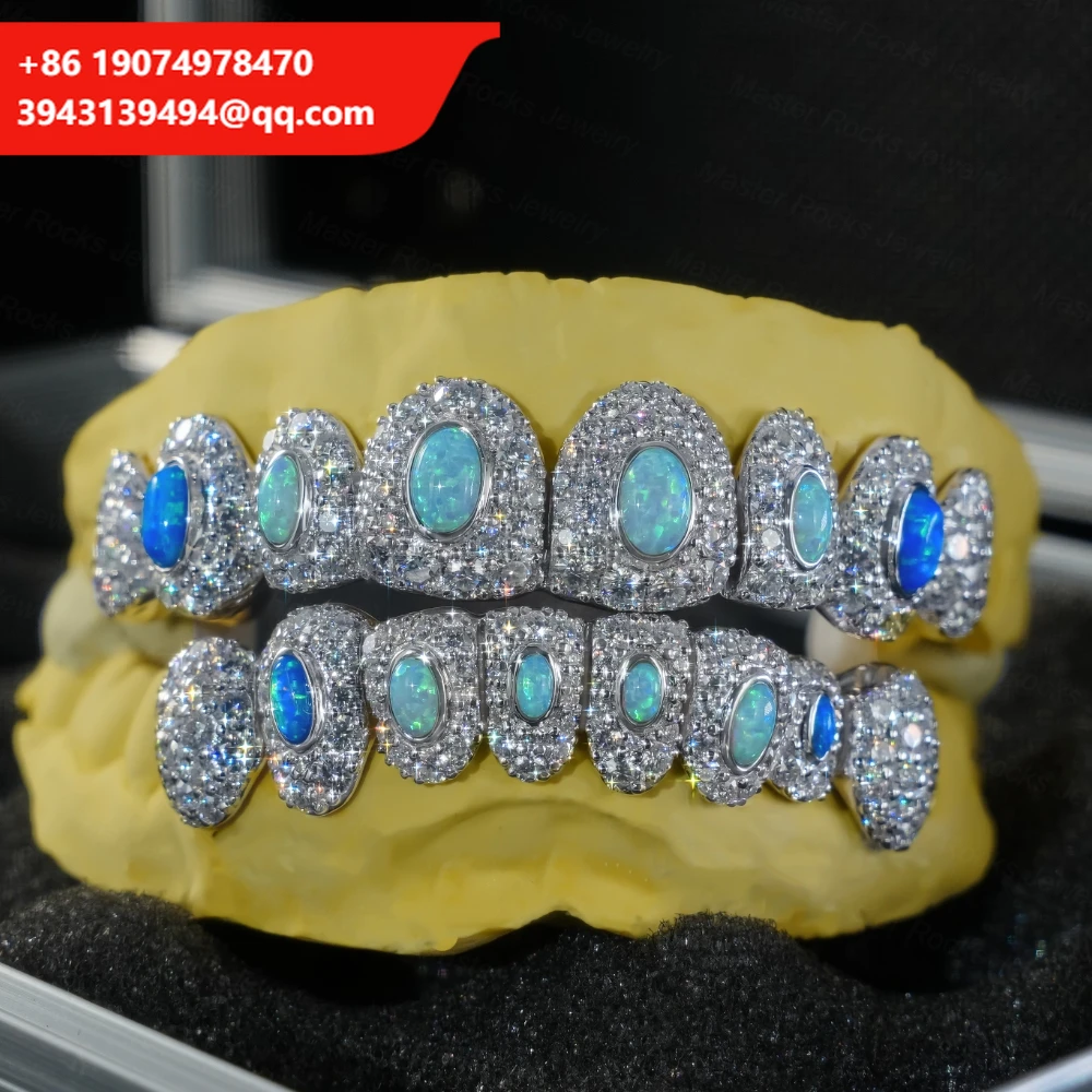 

Honeycomb Custom Moissanite Opel Grillz 925 Silver VVS Diamond Hiphop Jewelry Iced Out Moissanite Grillz