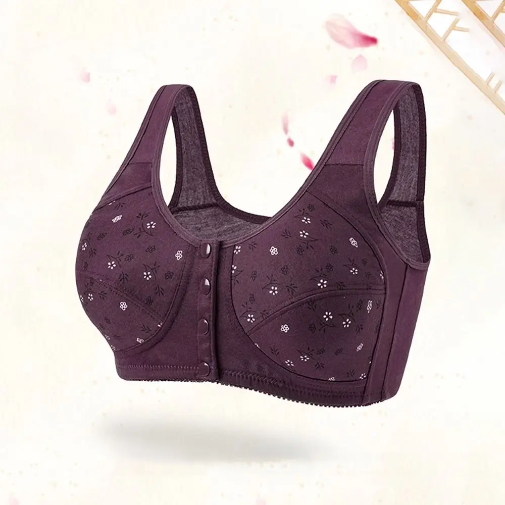 

Comfortable Daisy Bras for Older Women Breathable No Underwire Front Close Button Cotton Bras Floral Printed Plus Size