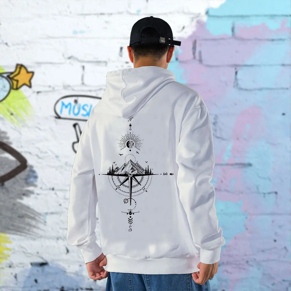 

Long Sleeve Hoodies Compass Graphic Print Casual for Men all Season Daily Hip Hop Style Sweatshirt Men's Clothes