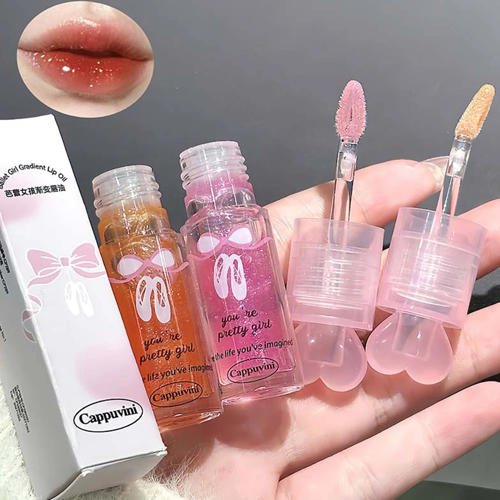 Cappuvini バレエ ガール ウォーター ライト グラデーション リップ オイル モイスチャライジング ファイン グリッター リップ グロス