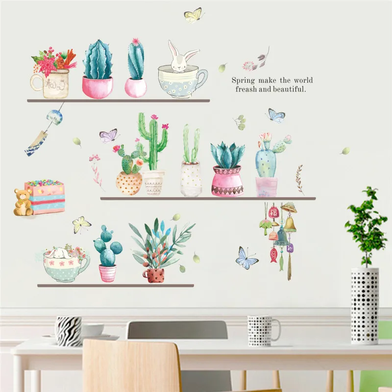 

Beautiful Succulent Plants Flower Pots Wall Sticker For Home Shop Office Baseboard Decoration Diy Wall Mural Art Pvc Poster