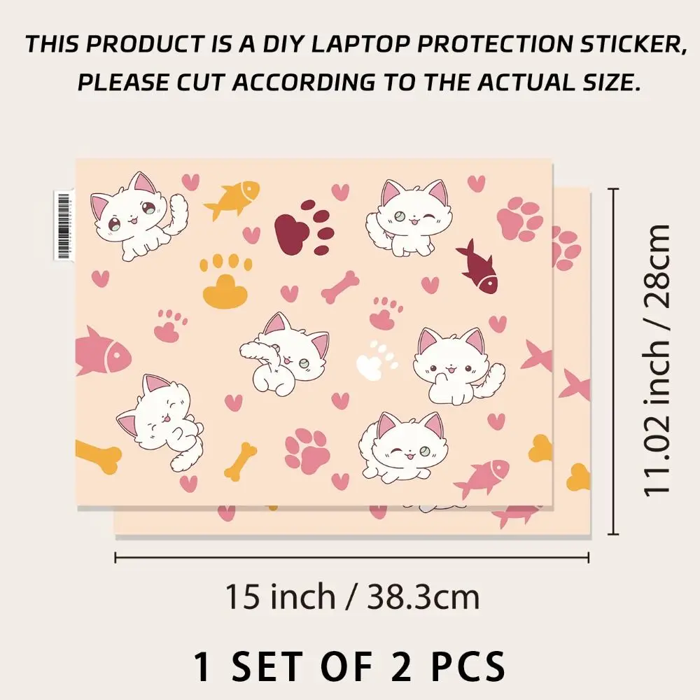 DIY 15インチ ノートパソコン ステッカー スキン A+C サイド キュート キャット ノートブック コンピューター カバー スキン Macbook /HP / Dell / Lenovo / Acer / ASUS対応