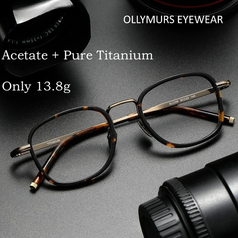 

OLLYMURS New Fashion Luxury Acetate Eyewear Women Retro Round Pure Titanium Optical Prescription Eyeglasses Frame Men ALCOR ​