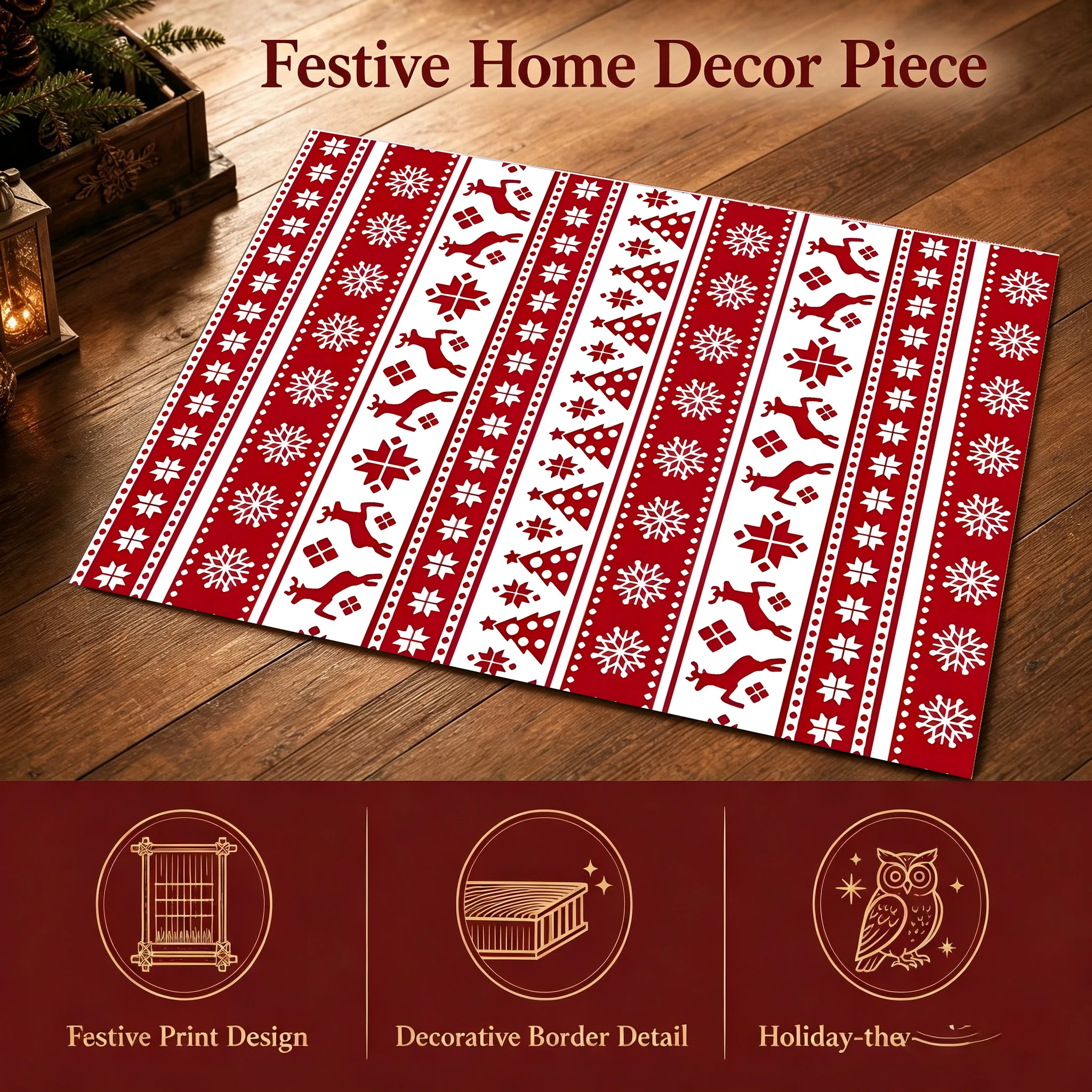 Vintage Christmas Tree Floral Velvet Area Rug, for Living Room Bedroom Bedside, Autumn Winter Decor
