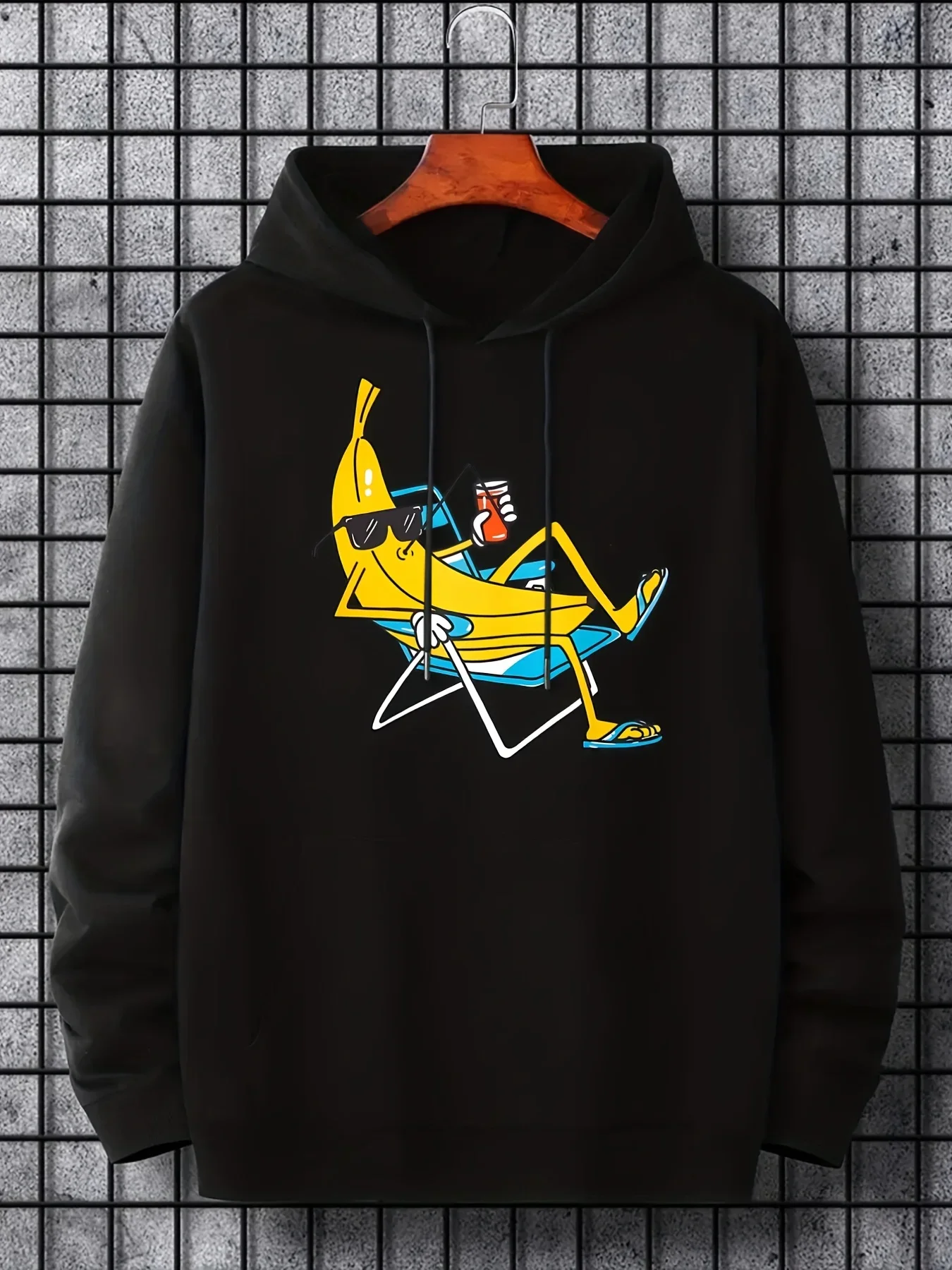 Retro Comic Style Relax Banana Character Hoodie Unisex Loose Plus Velvet Sweatshirt Trendy Autumn Winter Men Fun Street Hooded
