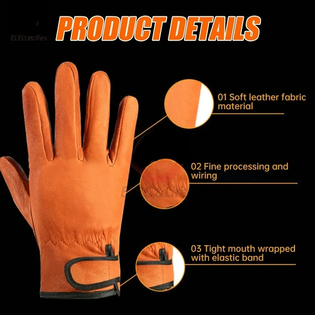 1 Pairs Cowhide Leather Work Gloves Welding Gloves Heavy Duty Truck Driving Gardening Farm Rigger Gloves