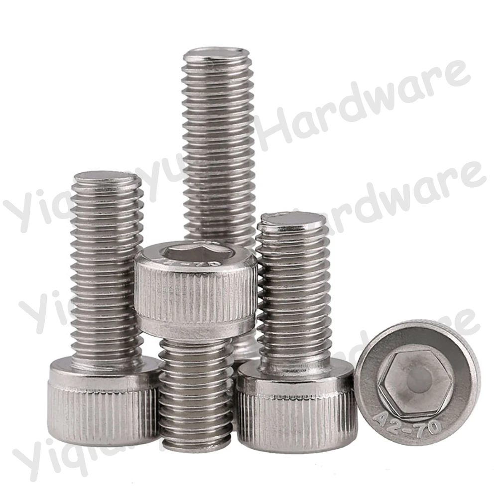 Yiqianyuan 5/16-24 UNF Thread DIN912 SUS304 Stainless Steel Hexagon Socket Knurled Cap Head Bolts Allen Key Screws Full Threaded