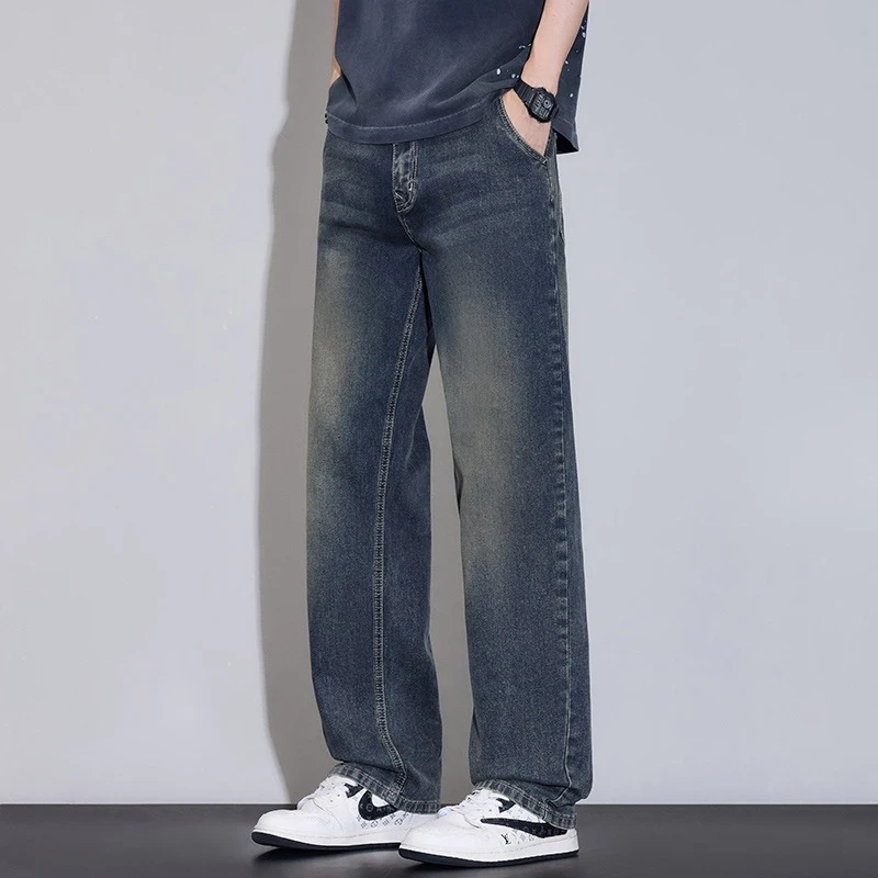 Summer Men Classic Versatile Straight Jeans Vintage Soft Comfort Loose Denim Pants Multi Color Trousers for Male Daily Wear