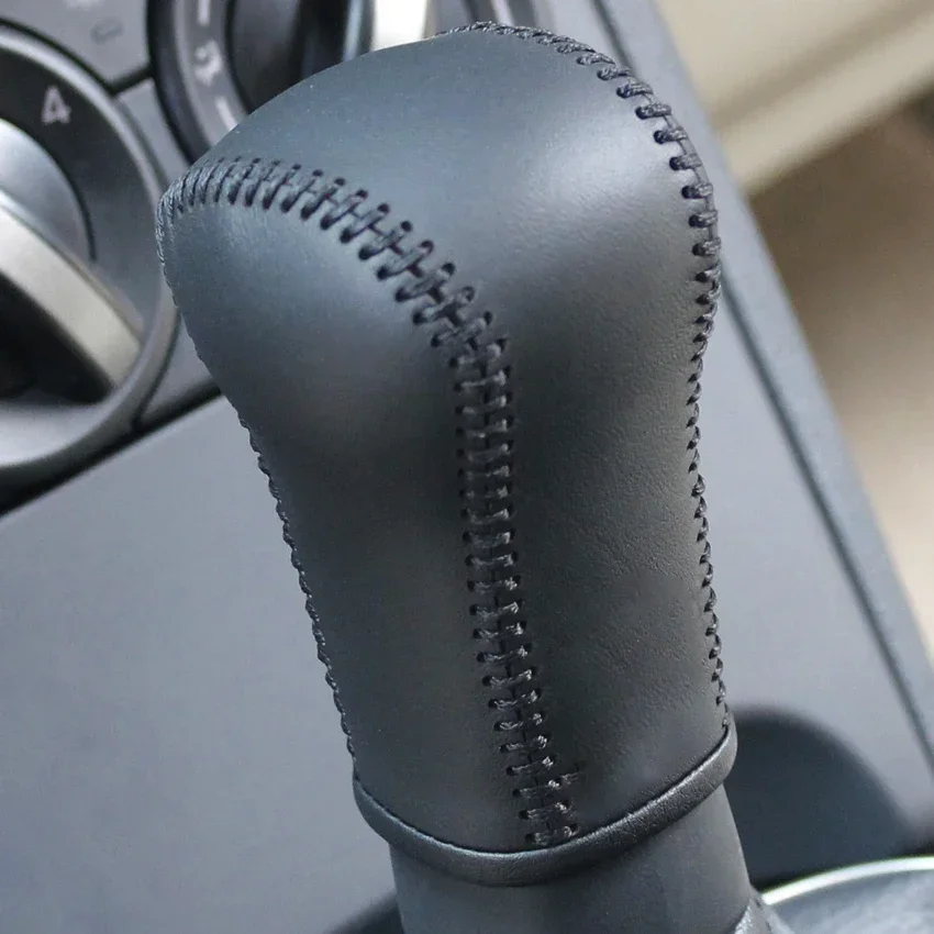 Black Genuine Leather Hand-stitched Soft Car Gear Shift Knob Covers for Nissan Qashqai 5MT Manual Gear Shift Covers