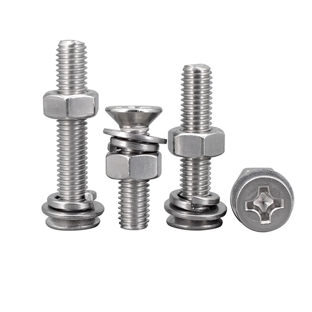 304 SS Phillips Countersunk / Flat Head Screw Nut Flat Washer Spring Washer Set