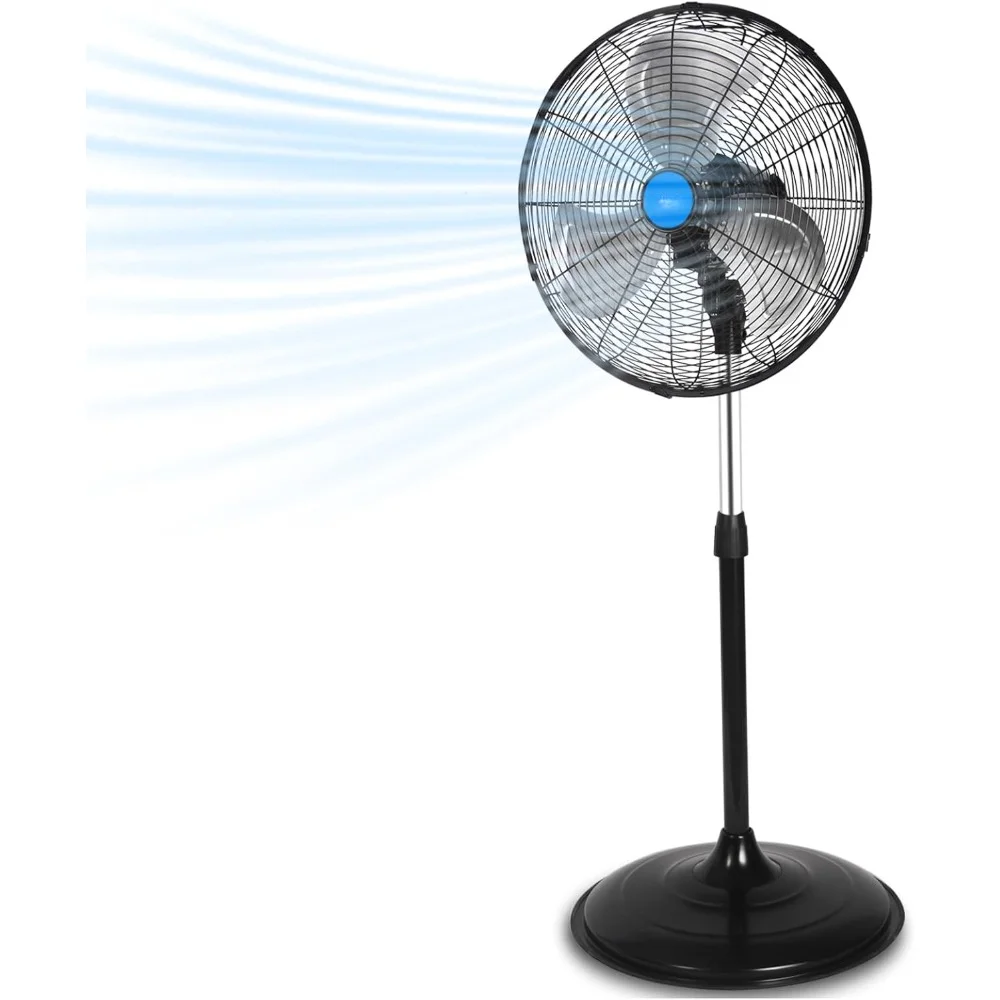 

20 Inch Pedestal Floor Fan, Oscillating Standing Fans, Adjustable Height, 3 Speeds, Aluminum Blades, Metal Stand Up Fan