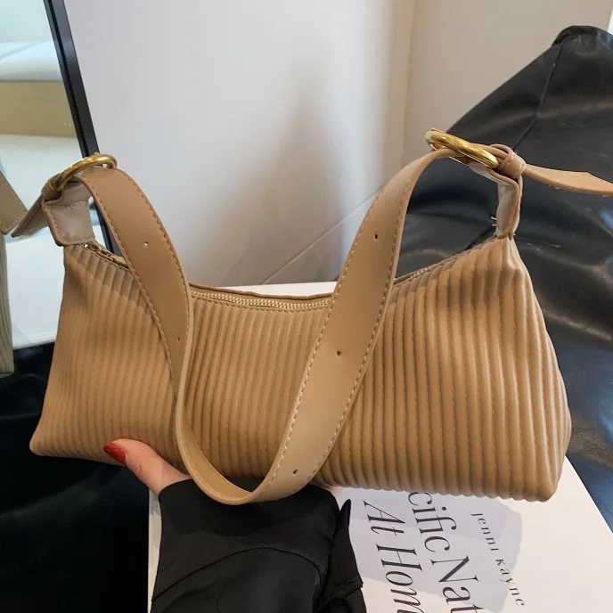 French Style Shoulder Bag Designer Bag 2023 New PU Leather Texture Pleated Handbag Casual Business Mini Crossbody Bag All-Match