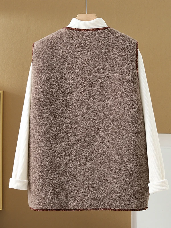 خريف شتاء جديد فضفاض Fce اصطف منقوشة جلد الغنم سترة المخرج المرقعة التخسيس تنوعا المرأة Faion جولة Ne سترة