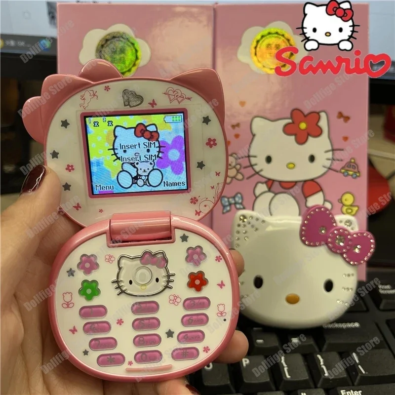 2024 Sanriofor Mini Phone Student New Hello Kitty Flip Phone Button Phone Taiml Kawaii Phone Fashionable Children Girls Gift