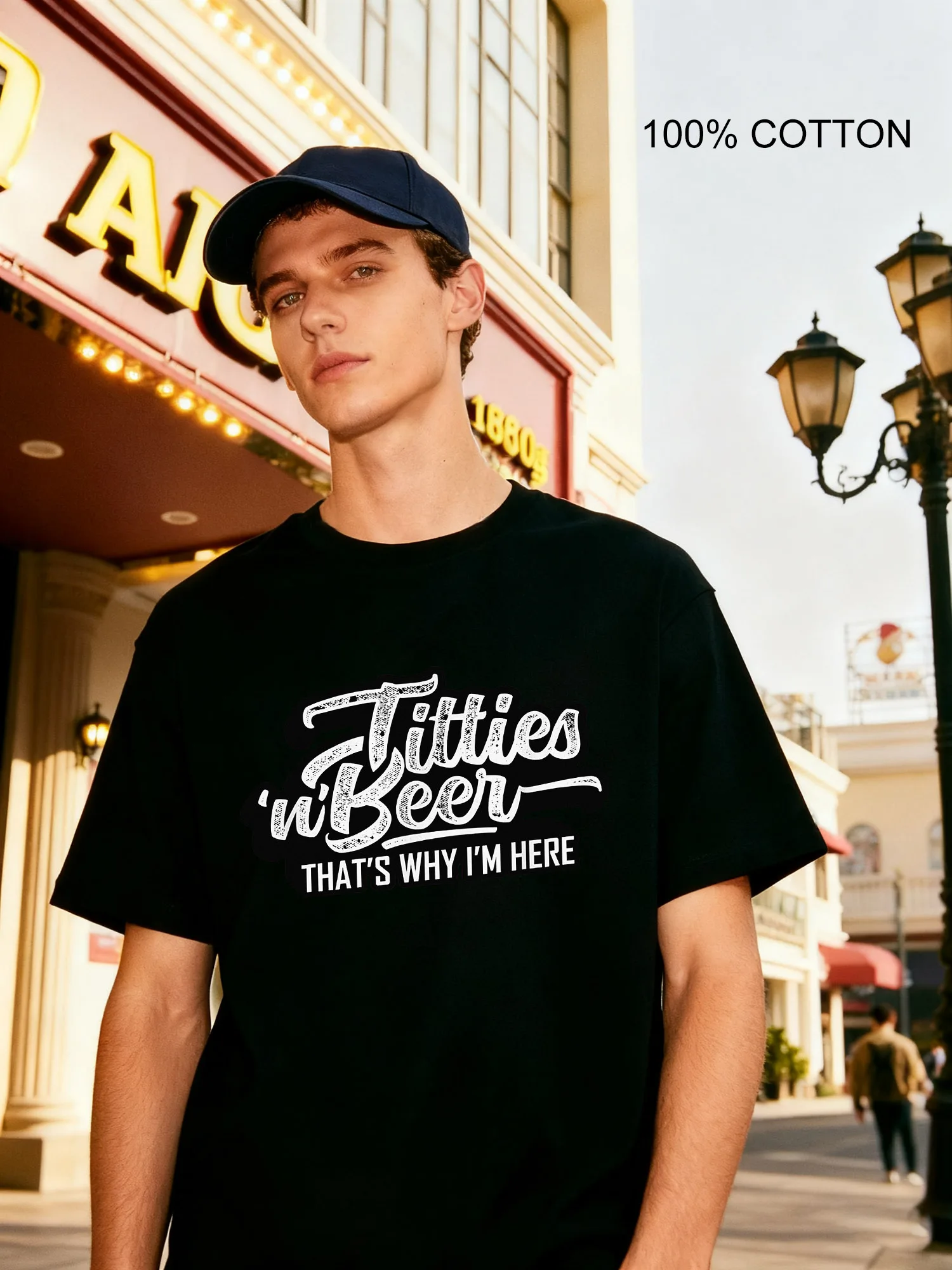 

Titties N Beer Humor Men's T-Shirts Casual Design Crew Neck T-Shirt 180g Street 100% Cotton