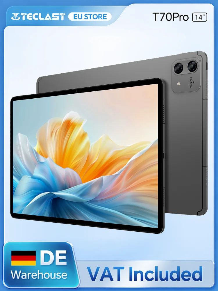 Teclast T70Pro Android 16 Tablet mit Gemini AI, 14 Zoll IPS-Display, Dual-SIM 4G LTE, 2,4 GHz/5 GHz WLAN, Bluetooth 5.2, GPS-Navigation, G100 Octa-Core, 8 GB RAM, 128 GB Speicher, 13 MP Rück- und 8 MP