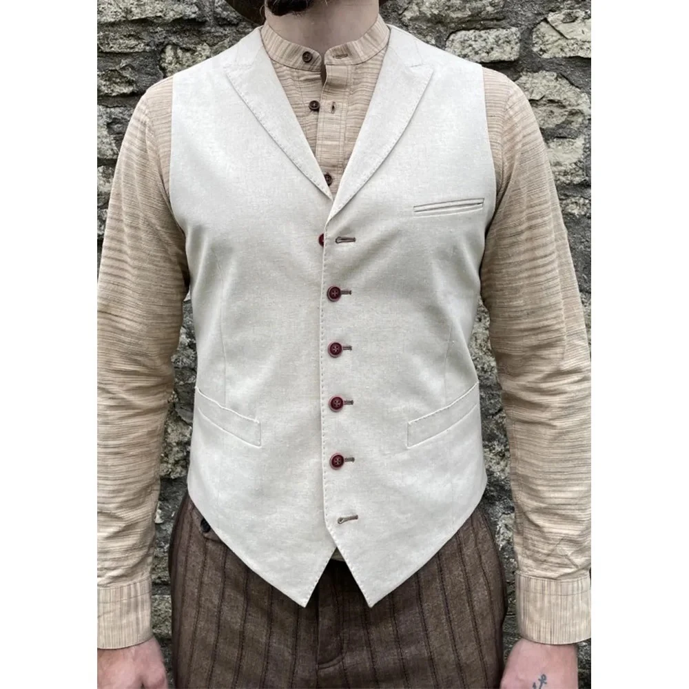 

Casual Vest Man Linen Men's Classic Lightweight Vest for Men's Suit Peak Lapel Single-breasted Elegant Sleeveless