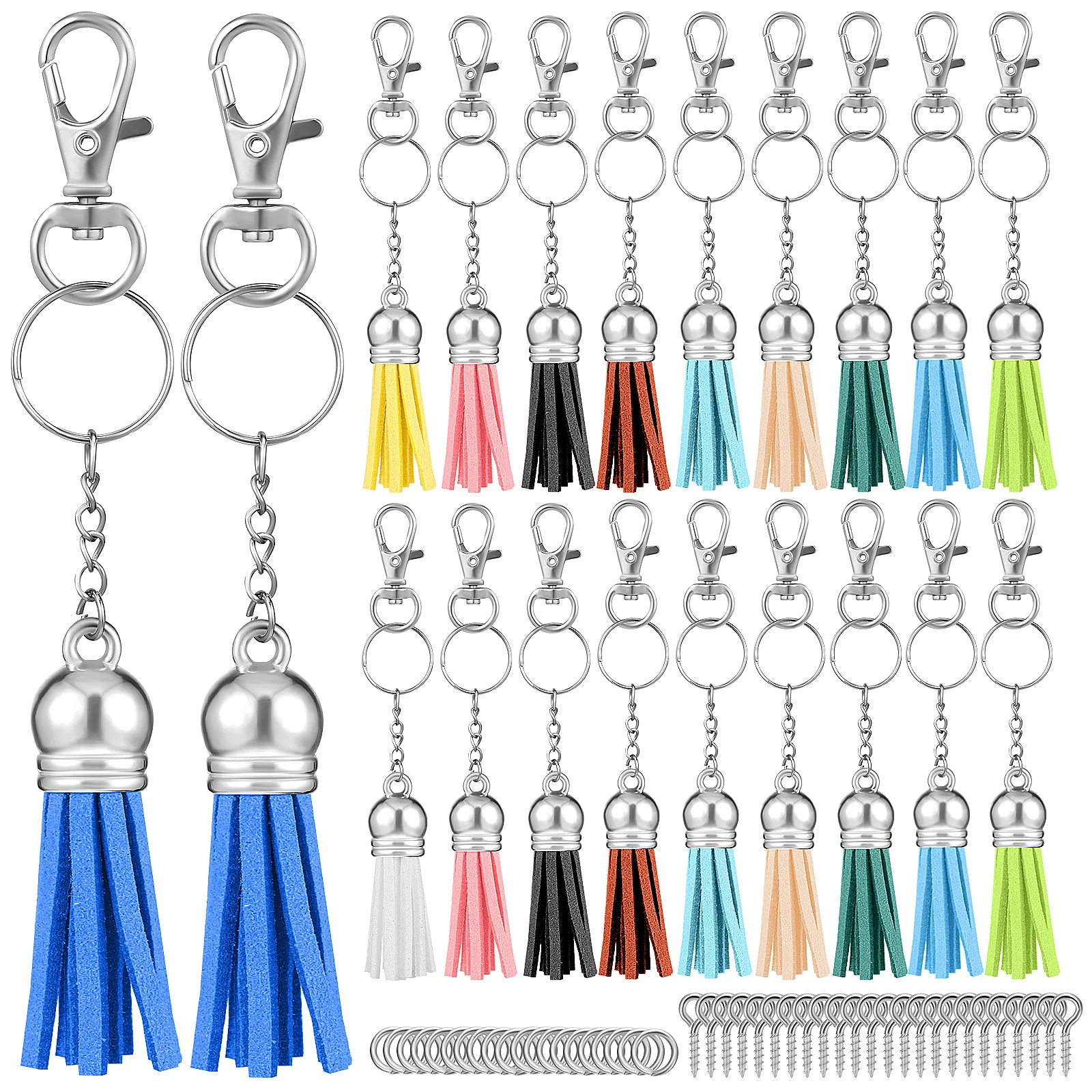 1Set DIY Keychain Tassels Kit Key Chain Rings Bulk Material for Crafting Personalized Keychains Keychain Tassels