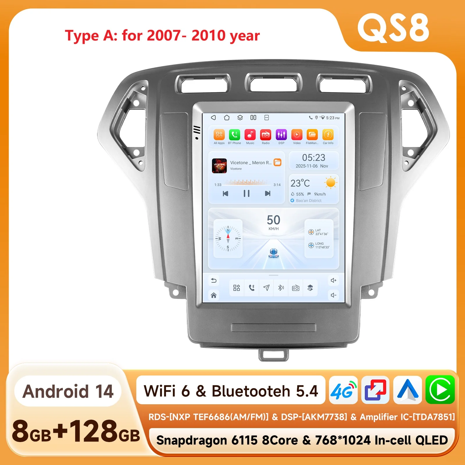 Hizpo 9,7 inch Tesla-stijl stereo voor Ford Mondeo Mk4 Galaxy A/C 2007 - 2013 auto multimedia videospeler Android Auto Wireless Carplay GPS RDS DSP SWC