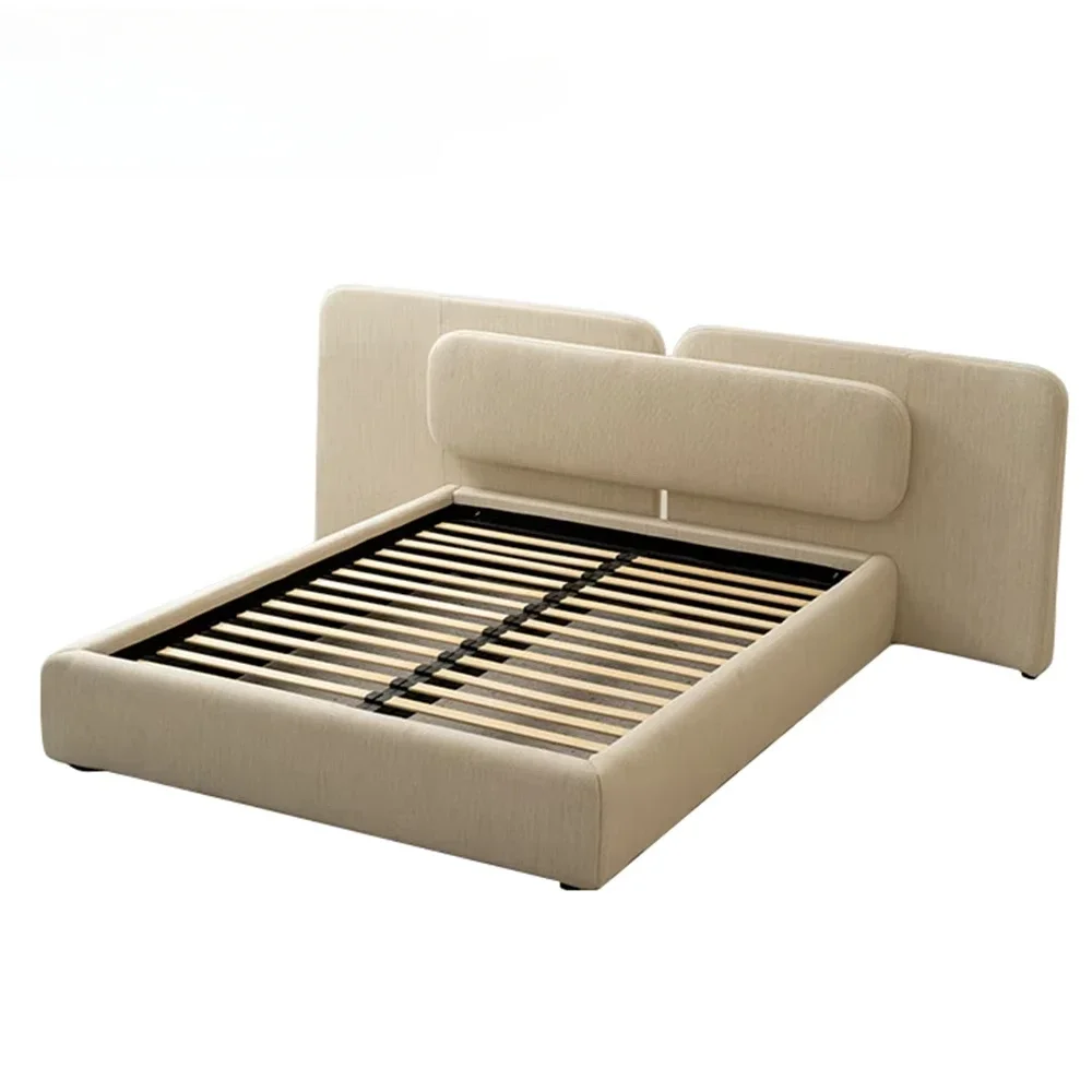 

#V Modern Upholstered Bed Frame, Solid Wooden Slat Support, Easy Assembly, Beige, King Size