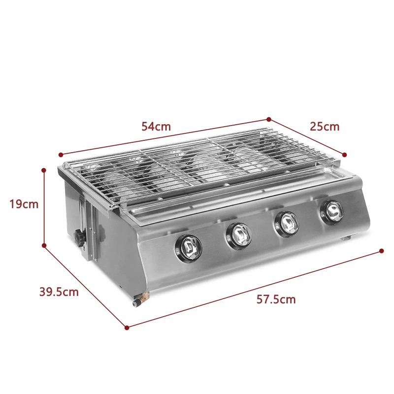 LPG BBQ Infrared Stove Stainless Steel Griddle Flat Top Grill Smokeless Roast Meat Food Gas Burners Oven Outdoors Glass Cover