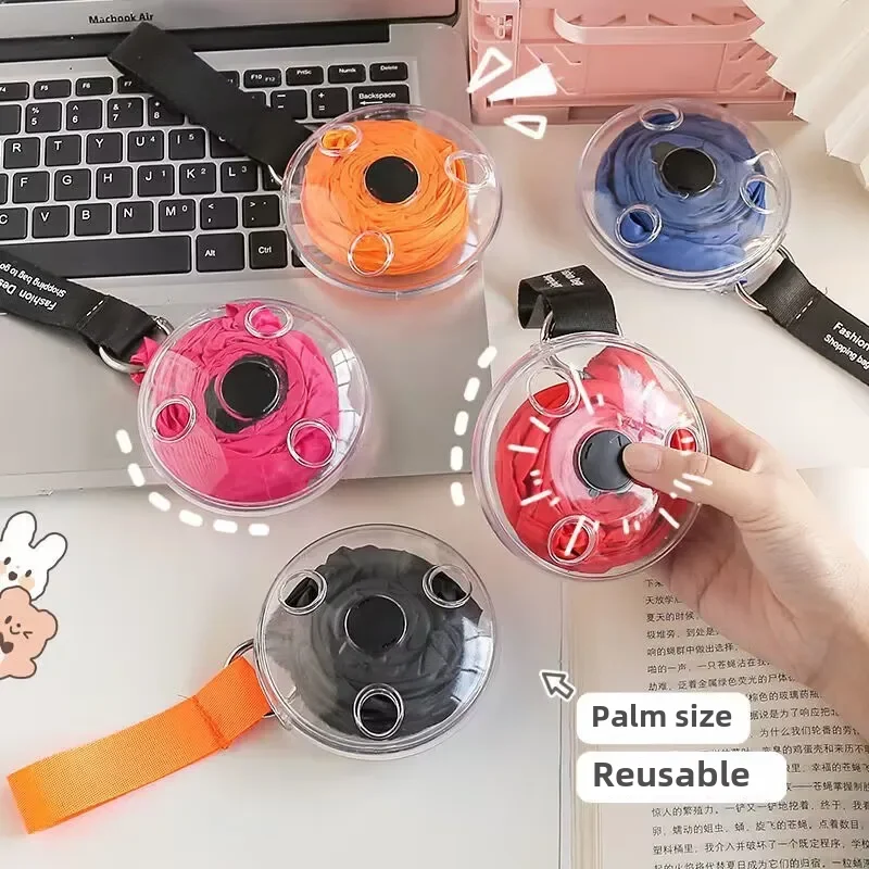 Cross-border foldableing telescopic rotating polyester bag supermarket convenient grocery shopping bag small disc storage bag...