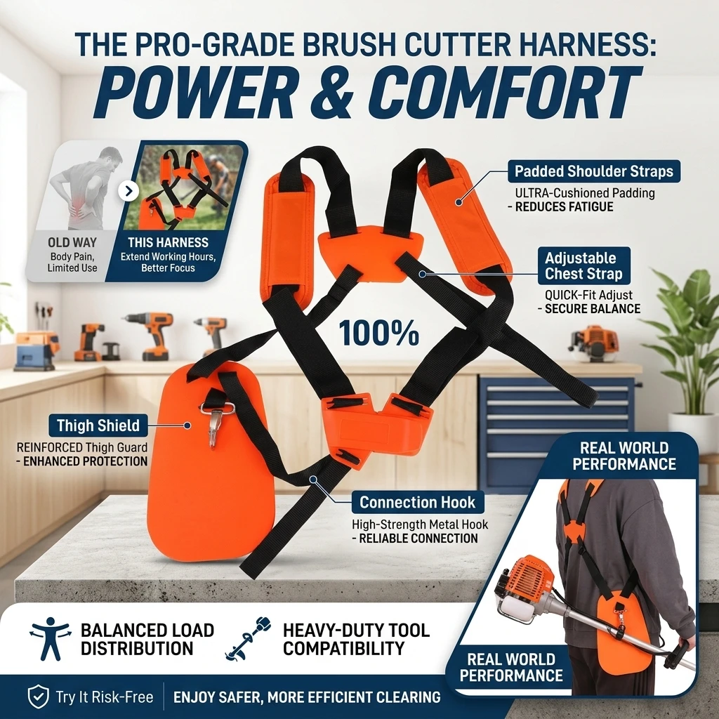 Double Shoulder Strap Grass Trimmer Brush Cutter Harness Belt Garden Power Pruner High-strength Wear-resistant Harness Orange