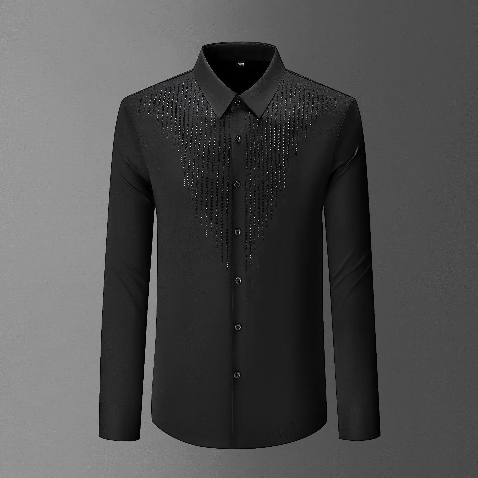 الفاخرة حجر الراين قميص طويل الأكمام للرجال مأدبة اجتماعية فستان حفلة قميص الأعمال مكتب مرحلة أزياء مسرحية M-5XL