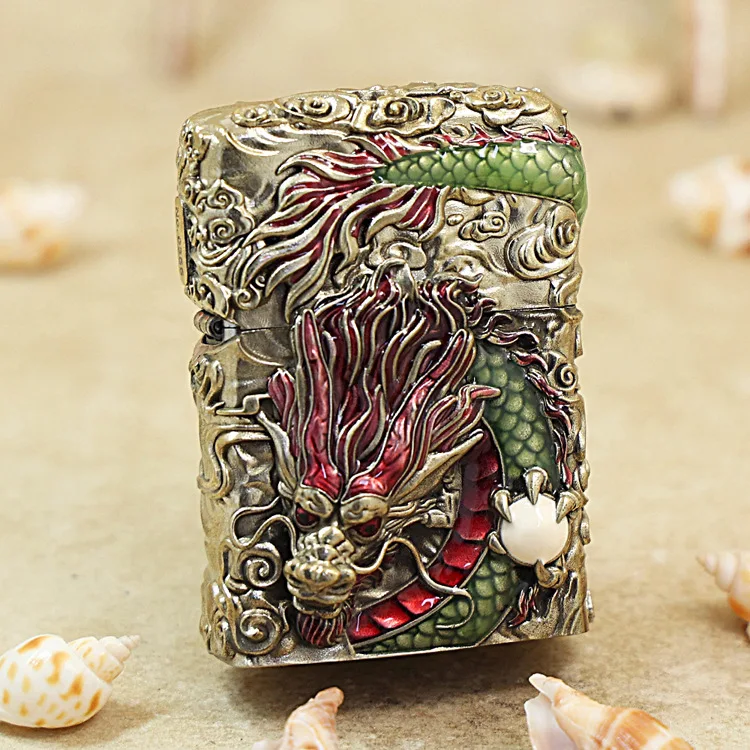 

Genuine Zippo silver dragon oil lighter copper windproof Kerosene lighters Gift with anti-counterfeiting code