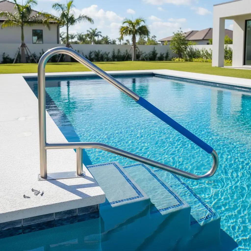 

Swimming Pool Grab Bar 55x32 For Inground Pools Water Parks Spas 250LBS Load Capacity Metallic Color Ergonomic Handle Blue Gr