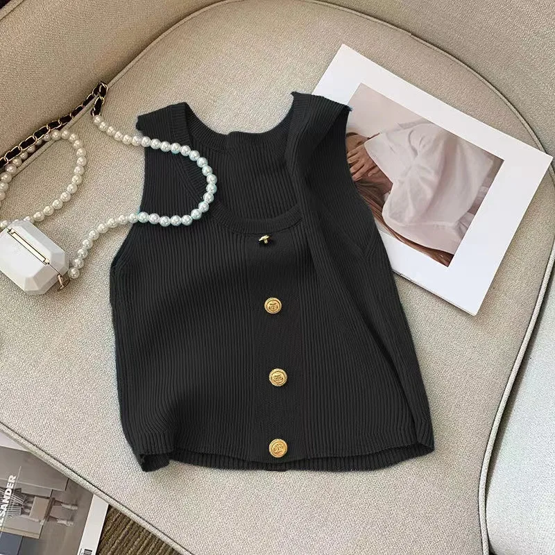 

baby girls tank top summer buckle knitted sling vest Korean style sleeveless crop top camisole toddler kids clothes 3 to 16 yrs