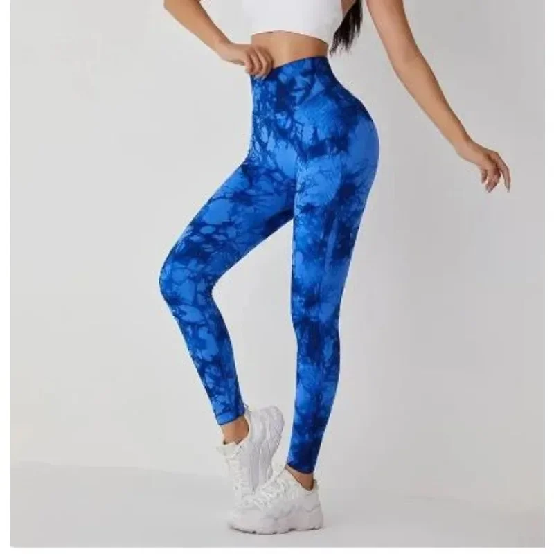 Bezszwowe legginsy do jogi Tie Dye Kobiety Wysoka talia Push Up Butt Legginsy Gym Workout Running Stretch Sport Fashion Slim Tights