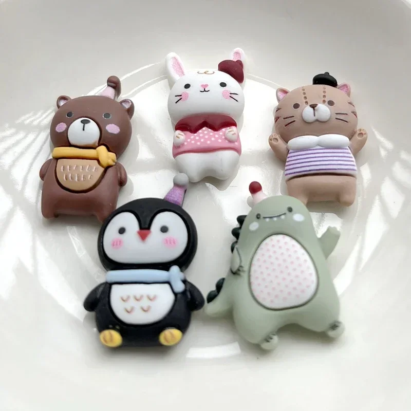 10 Kawaii Wenig Bär Kaninchen Pinguin Katze Harz Flache Diamant Dekoration Apple Diy Hochzeit Haarnadel Zubehör Sammelalbum Prozess