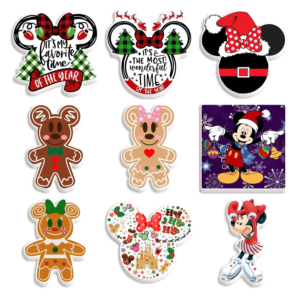 10Pcs/Lots Disney Cartoon Mickey Christmas Series Flat Resin Set Flat Back For DIY Phone Decorations