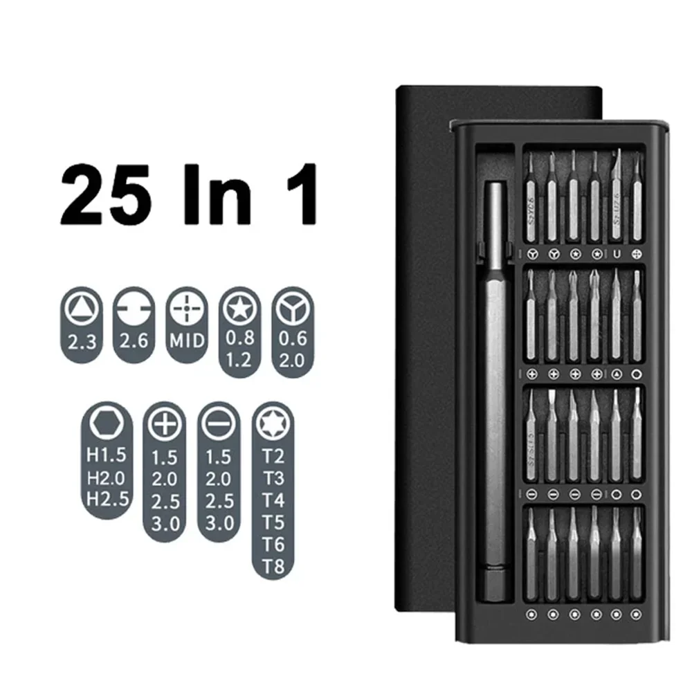25 IN 1 Precision Screwdriver Kit Multi-functional Hand Tool Screwdriver Set Magnetic Aluminum Box for Home DIY
