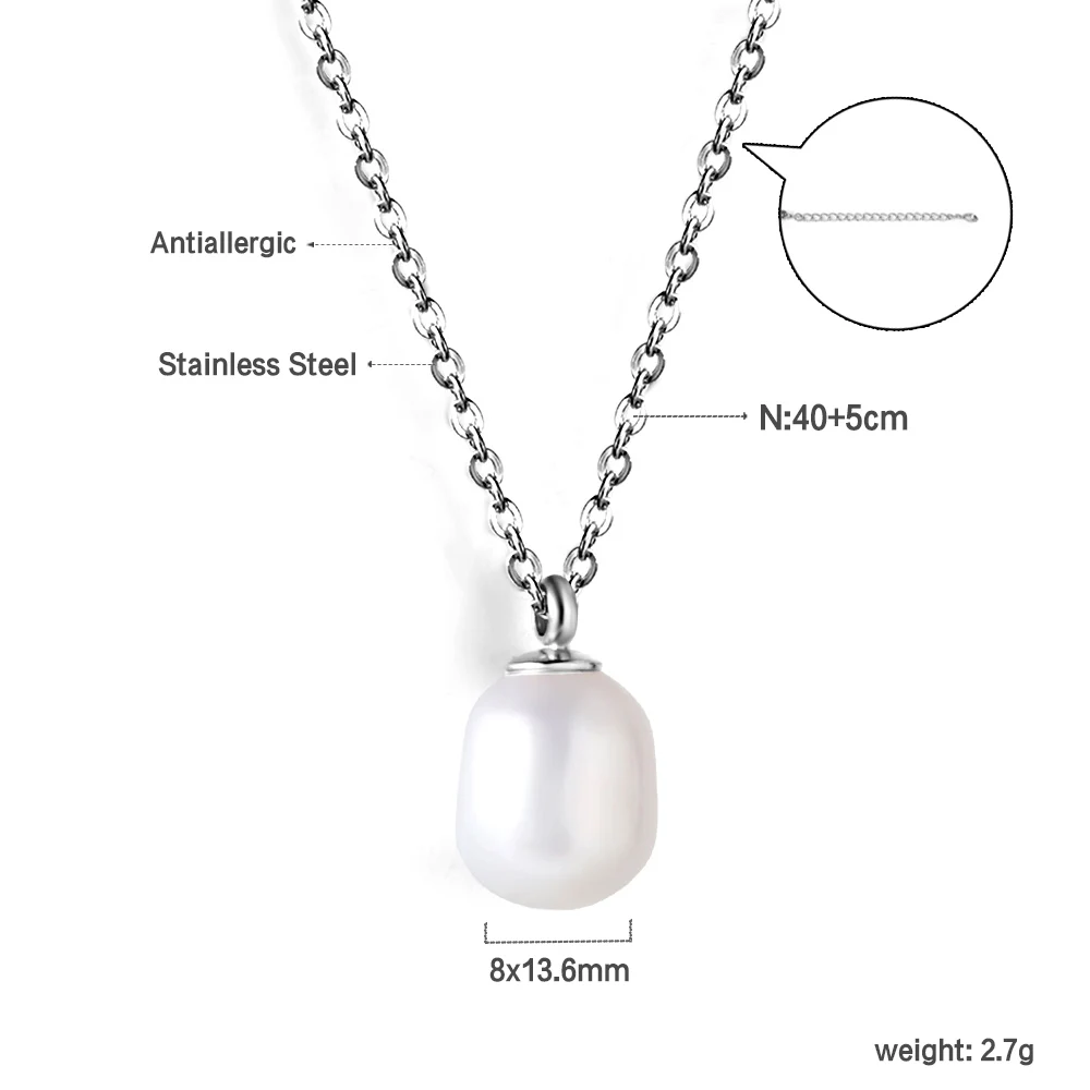 LUXUSTEEL Simple White Pearl Pendant Necklace For Women Stainless Steel Clavicle Chain Elegant Jewelry Valentine\'s Day Gifts