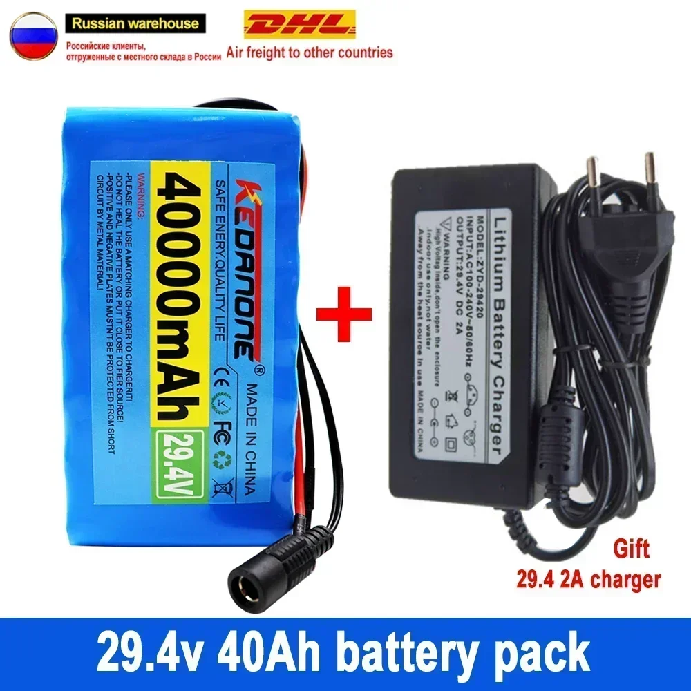 Paquete de batería de iones de litio de 24V 40Ah 7S3P 18650 29,4 V 40000mAh para bicicleta eléctrica ciclomotor batería de iones de litio eléctrica + cargador 2A