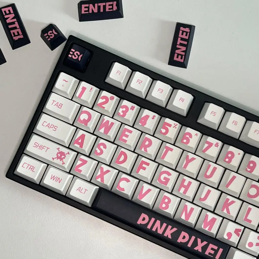 

132 Keys Pink Big Letter Keycaps For MX Switch Mechanical Keyboard Cherry Profile PBT Keycap Graffiti Custom Key caps DIY GK61