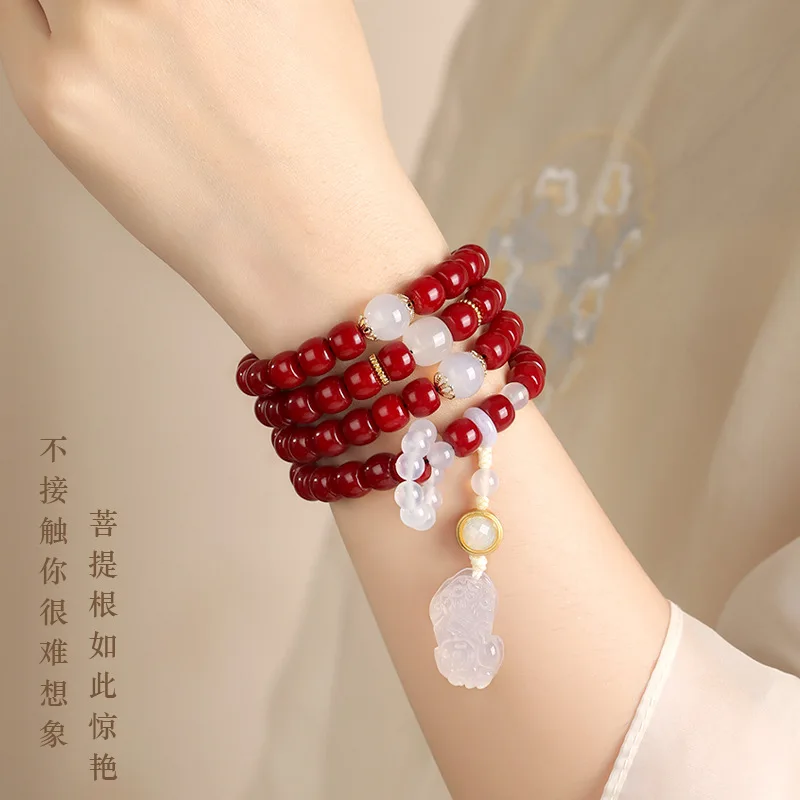 Cinnabar Supply Bodhi Bracelet Seiko Straight Bulge Beads Birth Year South Red Bodhi Retro National Style Cultural Artifact Pray