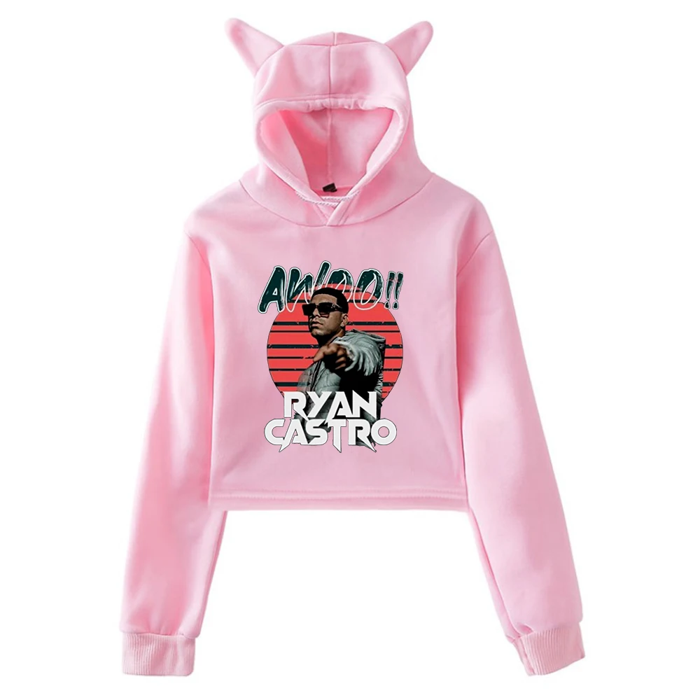 Ryan Castro Merch Pullover Cat Ears Hoodie Long Sleeve Navel Sweatshirt Female Crop Top Women's Clothes