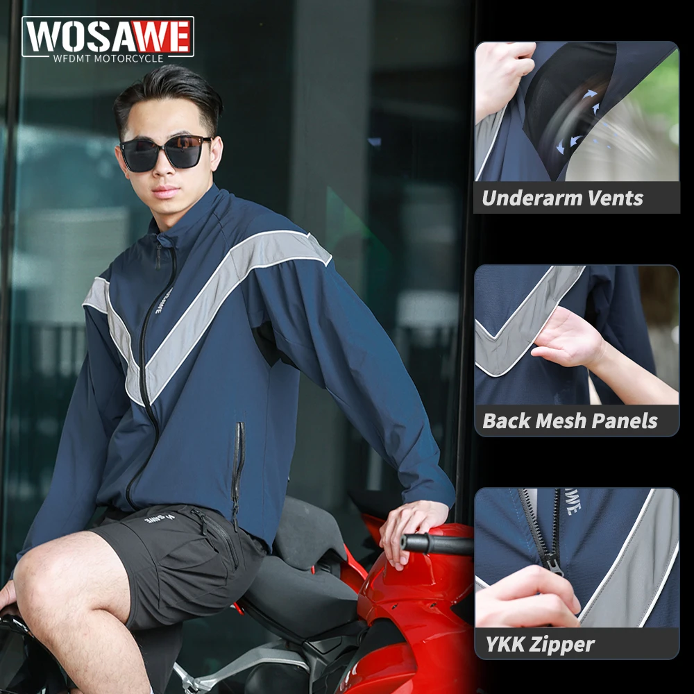 سترة WOSAWE للدراجات النارية للرجال سترة عاكسة للضوء مقاومة للرياح ومقاومة للماء ملابس خارجية للتدريب على الهيب هوب