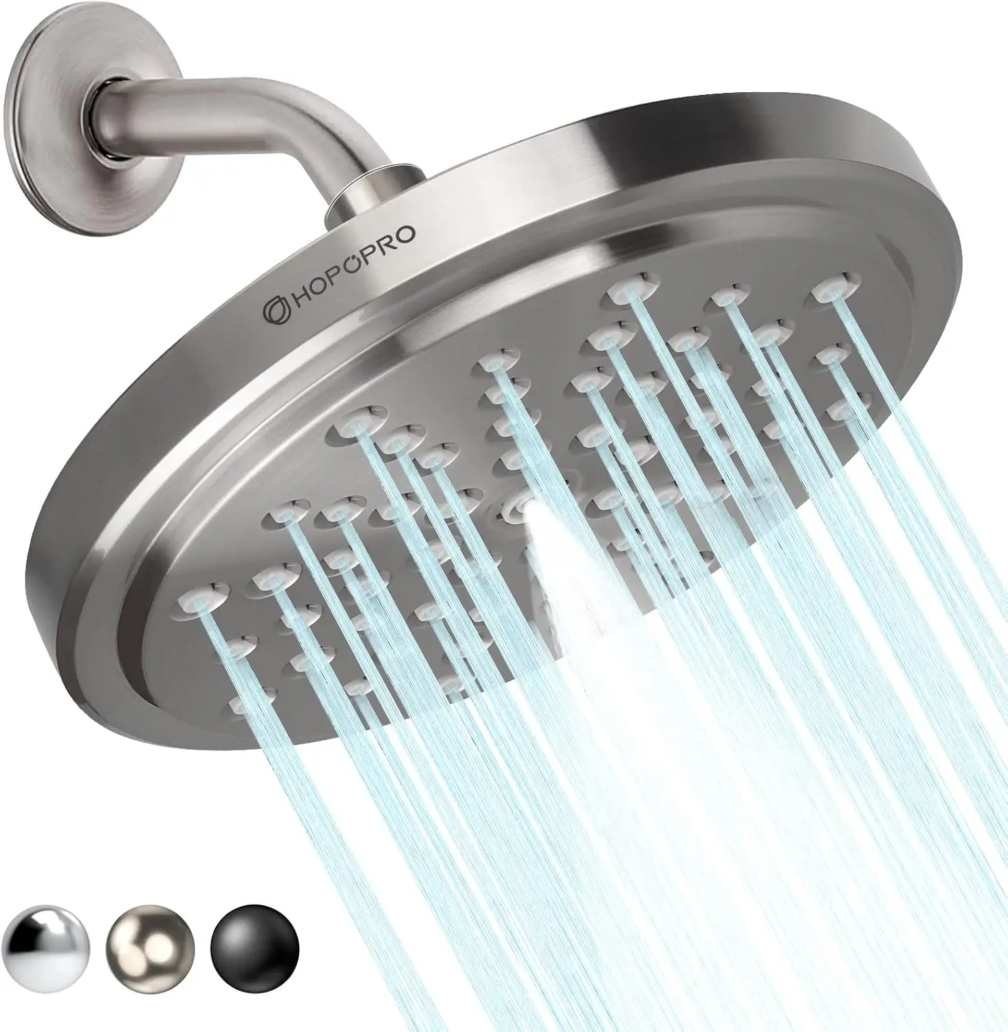 

High Flow Shower Head - High Pressure Rainfall Spray, 7 Inch Tool-Free Installation, Adjustable Luxury Brushed Nickel