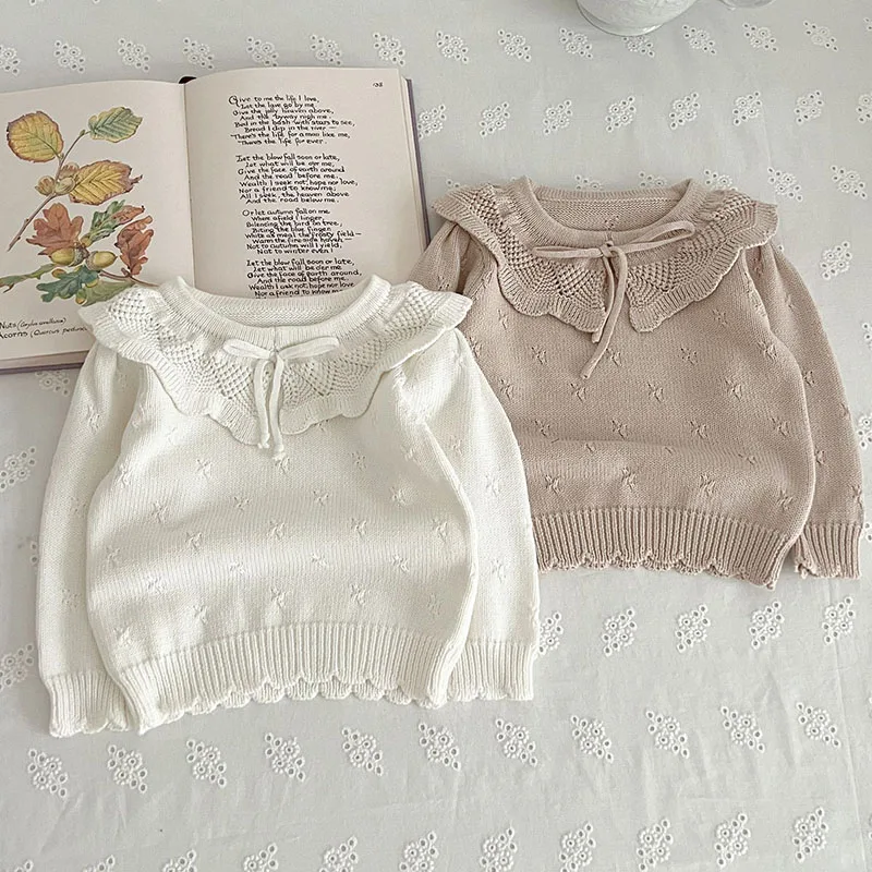 

Autumn Winter Toddler Baby Girls Pullover Sweaters Long Sleeved Solid Color Knitting Pullover Top Newborn Baby Girls Sweaters