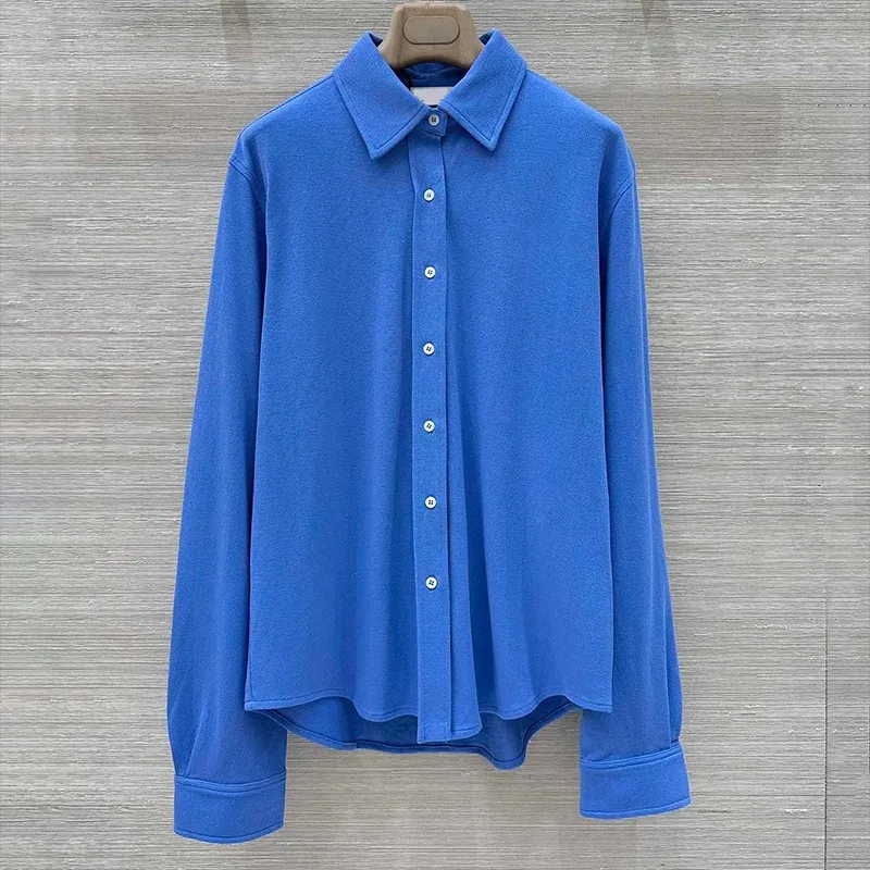 

High quality Women Fashion Solid Single Breasted Blouse Vintage Lapel Neck Long Sleeves Female Chic Lady Shirts 2570458