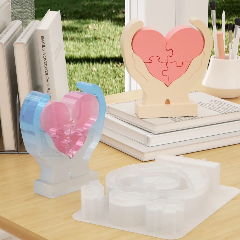 Romantic Hand Hold Love Silicone Candle Mold Puzzle Soap Resin Making Kit Wedding Decor Valentine's Day Heart DIY Chocolate Gift