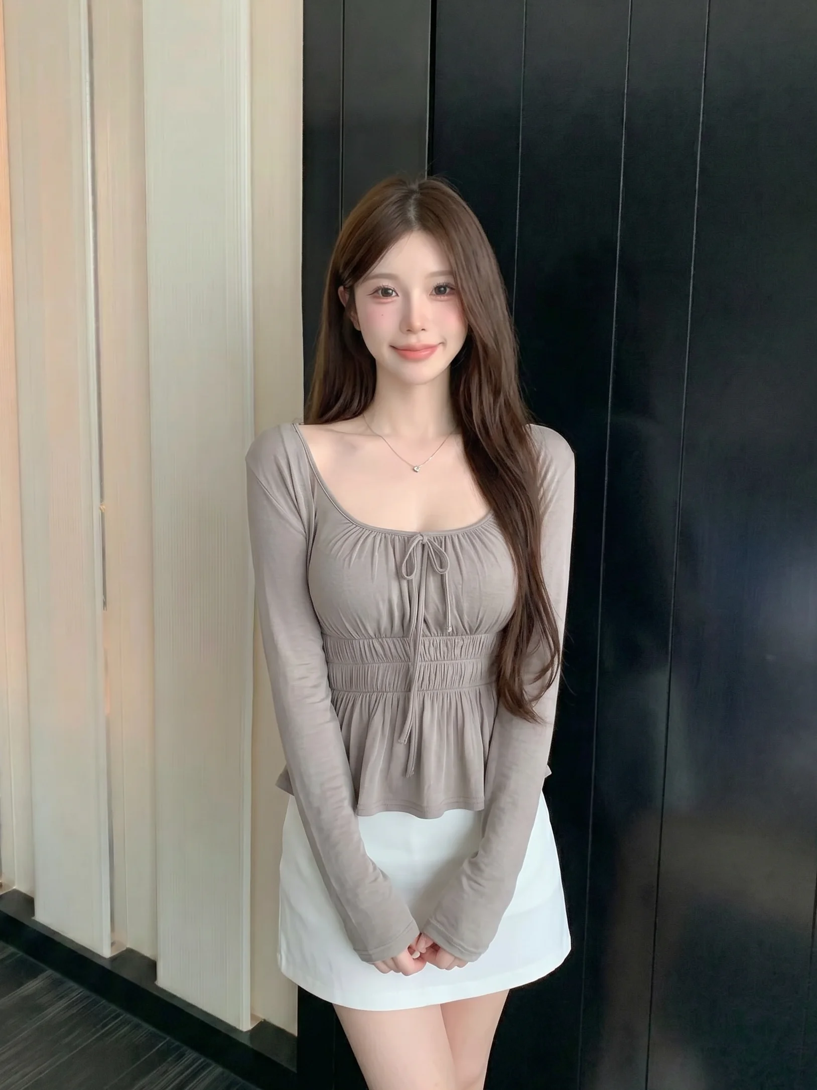 

Korean Style Slim Fit Women's Summer Top with Belt Square Collar Cardigan Inner Wear Two-Way Design Halter Vest Gored