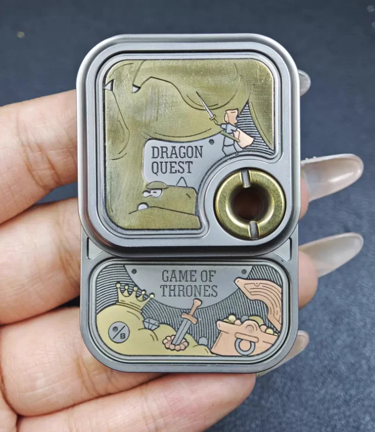 Used EDC 01+x+One Bean+Dragon and Hero Co branded Small Square Titanium carved inlay fidget slider decompression toy