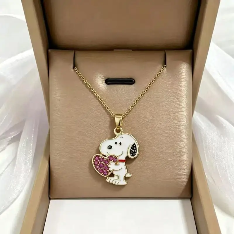 New Snoopy Love Theme Series Necklace Kawaii Clavicle Chain Cartoon Girl Clothing Versatile Pendant Sweater Chain Holiday Gift